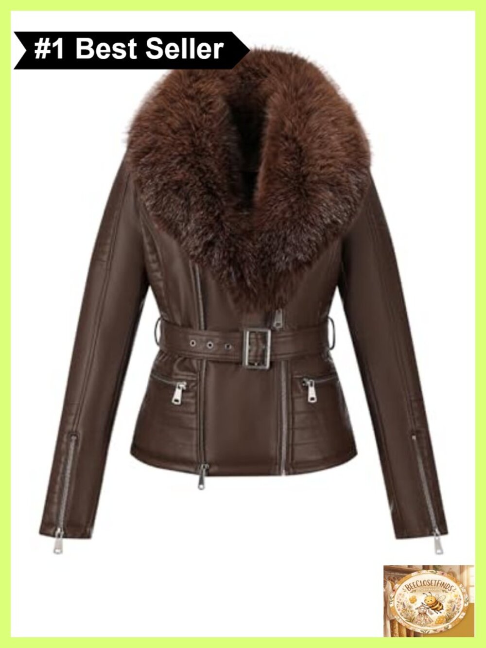 Faux Leather Moto Jacket Sherpa Lined Belted Coat